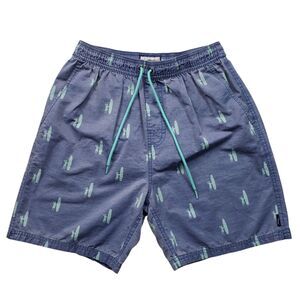 Johnnie O Surfer AOP Swim Trunks Shorts Mens Medium Blue Drawstring Mesh Lined